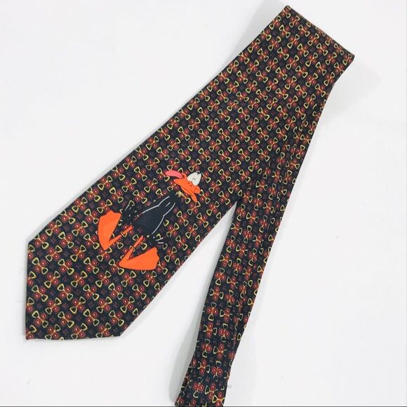 Looney Toons Daffy Duck Sticking Out His Tongue Tie Black Red Gold Orange - Picture 2 of 4